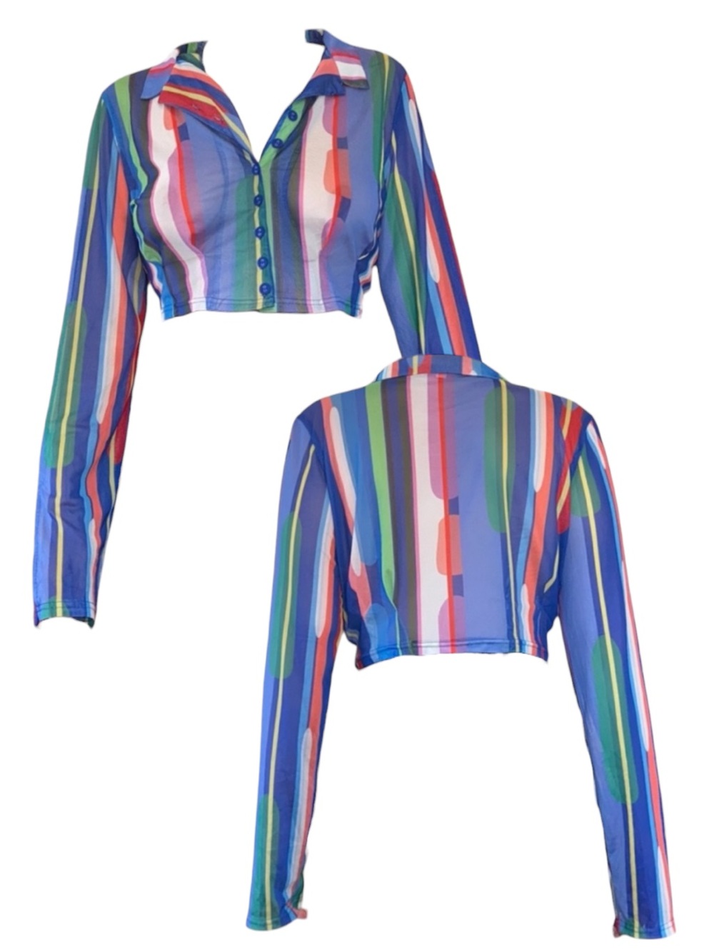Verge Girl Multicolor Striped Sheer Crop Button-Down